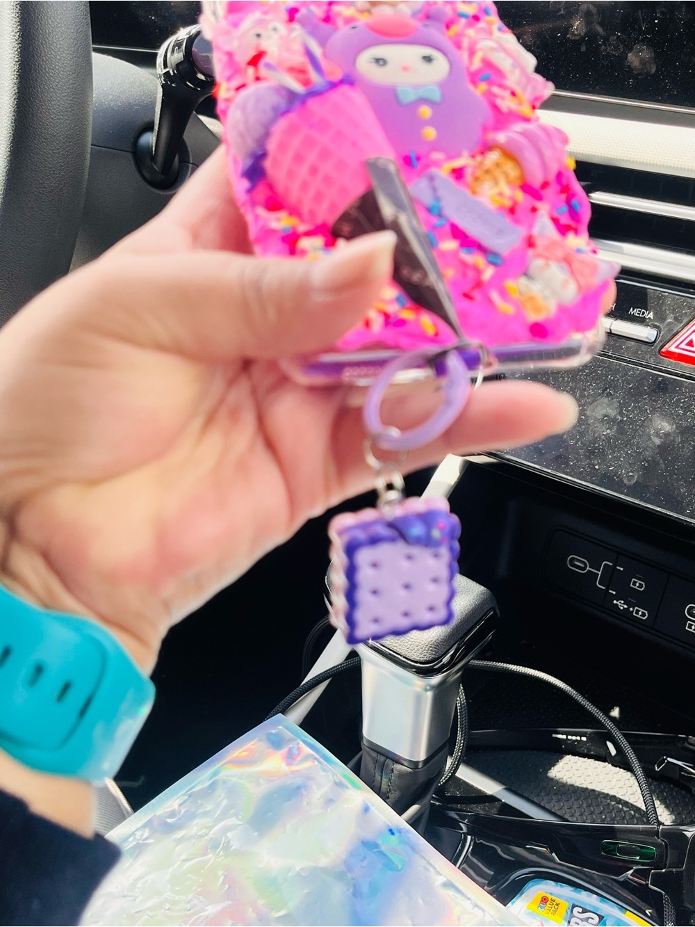 Lavender Biscuit Keychain with Blue Trim - Picture 3 of 3
